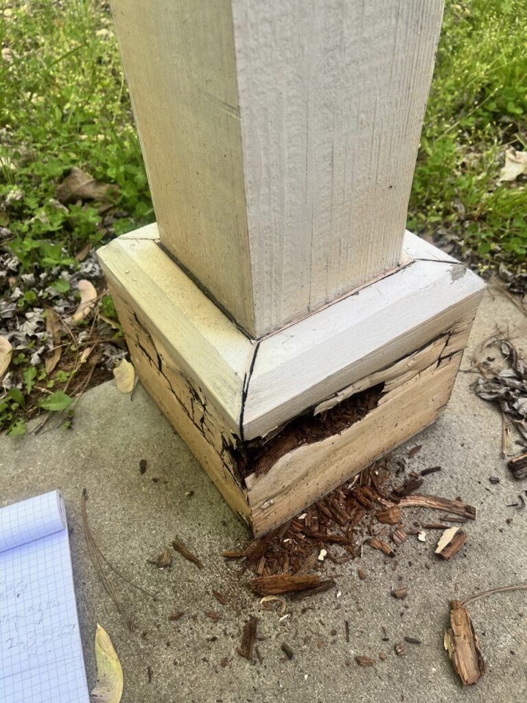Broken pillar in need of repairs on porch of Charlotte, NC home by John the Handyman.
